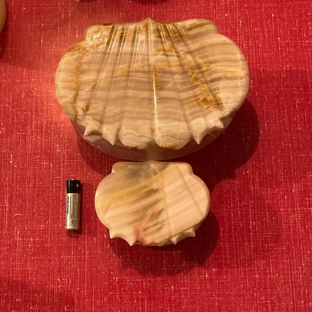 Pair of matching seashell jewelry boxes.